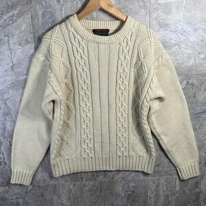 Vintage Oakton Limited Men Sweater M Beige Chunky Cable Knit Cosby 100% Acrylic